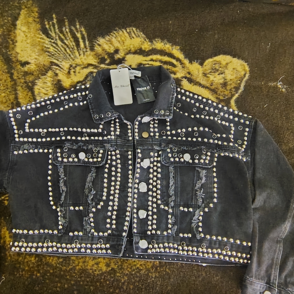 Ma Che'rie Beautiful Studded Black Denim Jacket